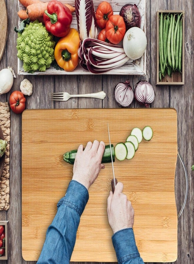KARTUNBOX لوح تقطيع خشبي من الخيزران، لوح تقطيع للمطبخ، مزود بمقبض معدني، لوح تقطيع للخضراوات، خالٍ من مادة BPA، صديق للبيئة، مضاد للميكروبات - Image 3